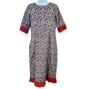 DAINTY JEWELLS Paisley Pleated Sheer Trim Ruffle Modest Midi Sheath Dress Size L